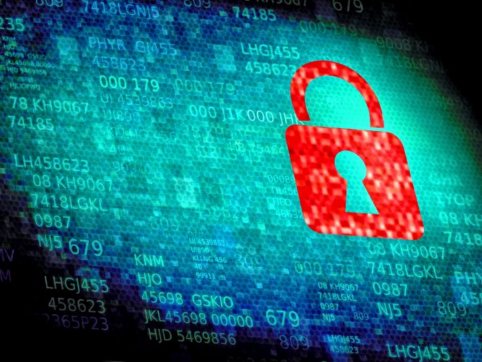 Digital padlock on data screen - Web and data security