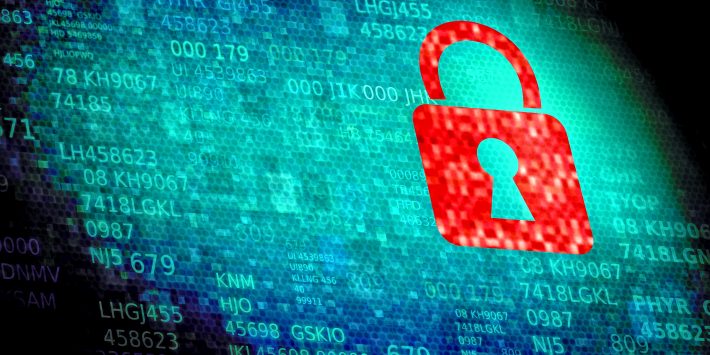 Digital padlock on data screen - Web and data security